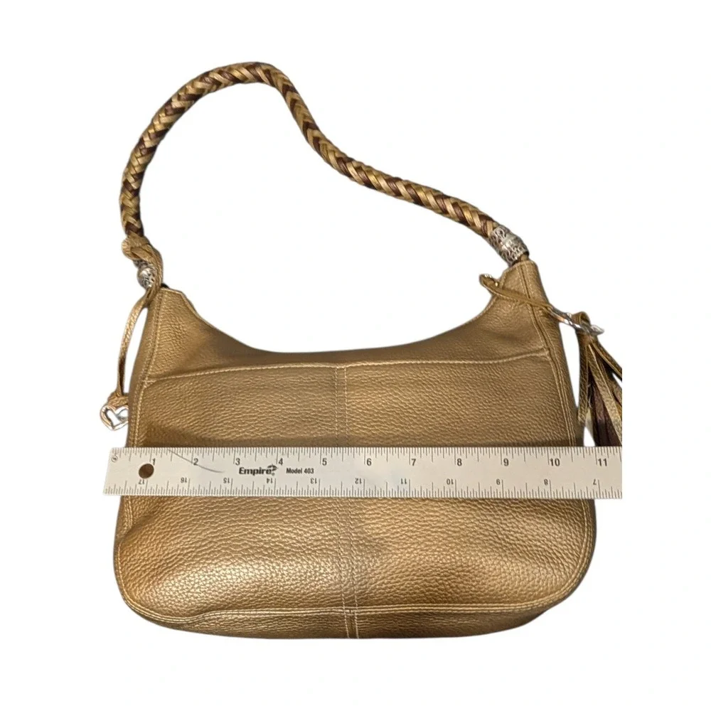 Brighton Metallic Gold Pebbled Leather Braided Strap Hobo Bag D786880